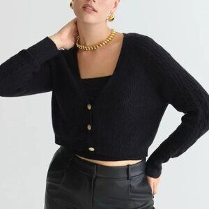 J.Crew Supersoft Cropped Cardigan Sweater Size Small Black Cable Knit Preppy